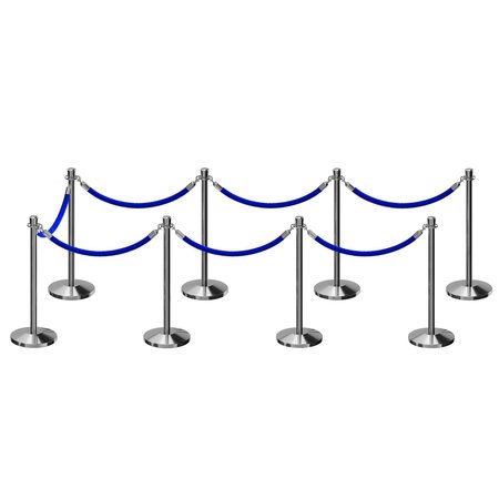 MONTOUR LINE Stanchion Post and Rope Kit Pol.Steel, 8 Crown Top 7 Blue Rope C-Kit-8-PS-CN-7-PVR-BL-PS